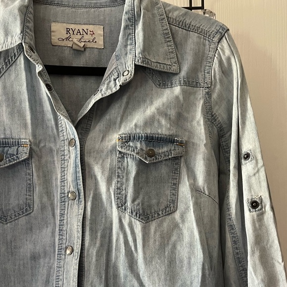 Ryan Michael Light Blue Denim Jacket Dress - Picture 2 of 7